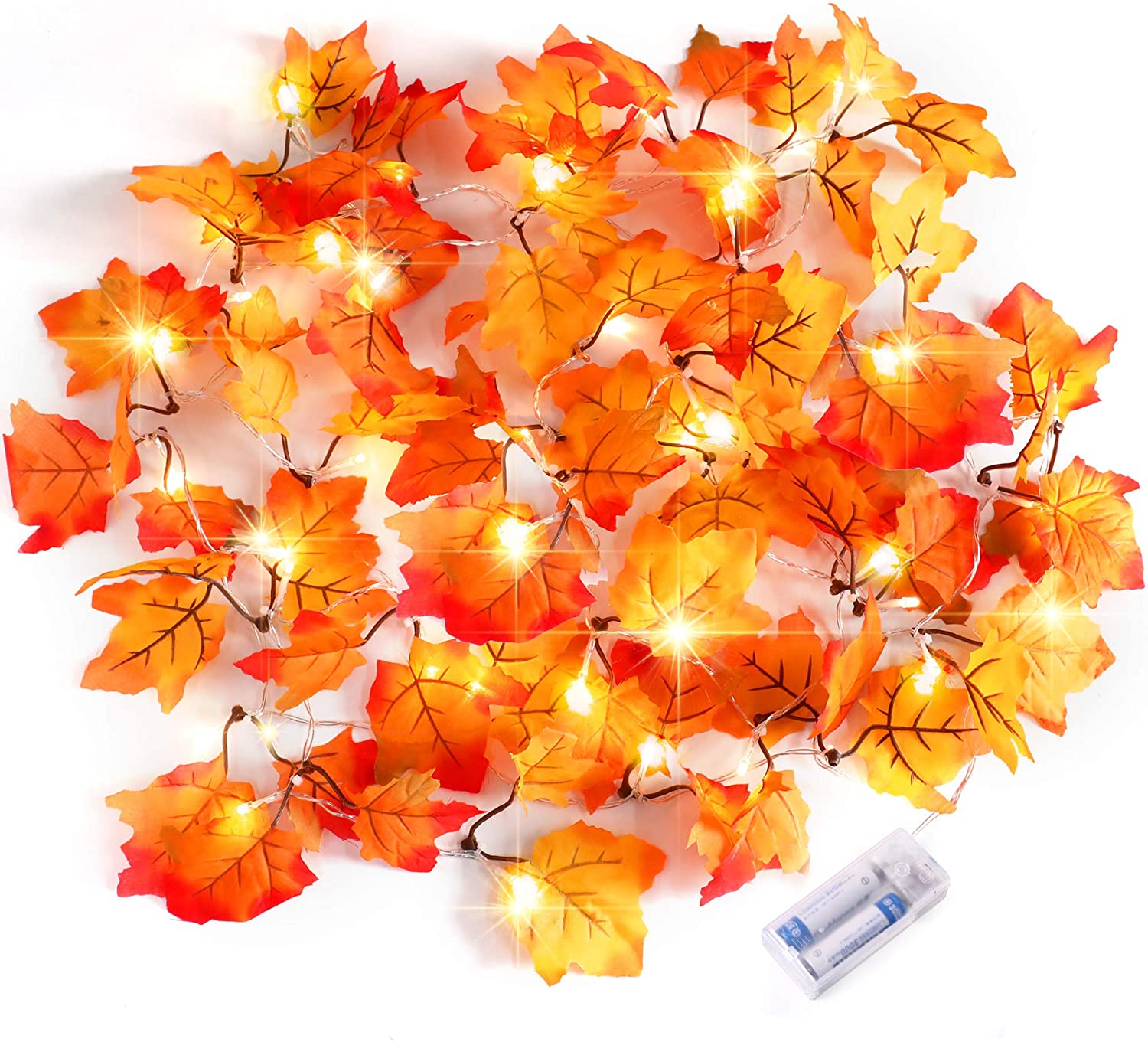 Thanksgiving Harvest Maple Leaves Lighted Fall Garland 24 LED Lights Thanksgiving Harvest Maple Leaves Lighted Fall Garland 24 LED Lights